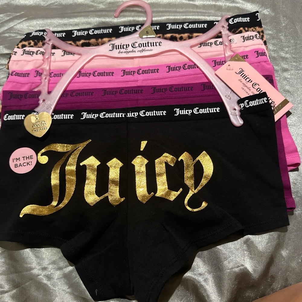 Juicy Couture Gold Logo Boyshorts - Black & Pink Set
